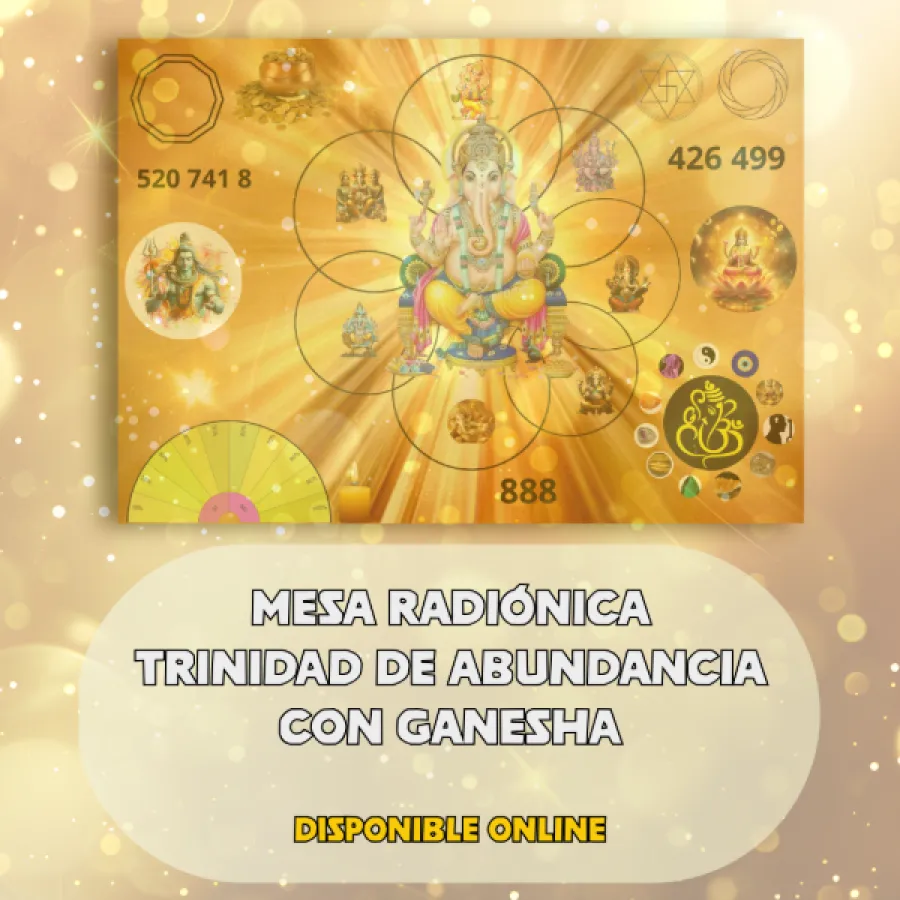 MESA RADIÓNICA TRINIDAD DE ABUNDANCIA CON GANESHA
